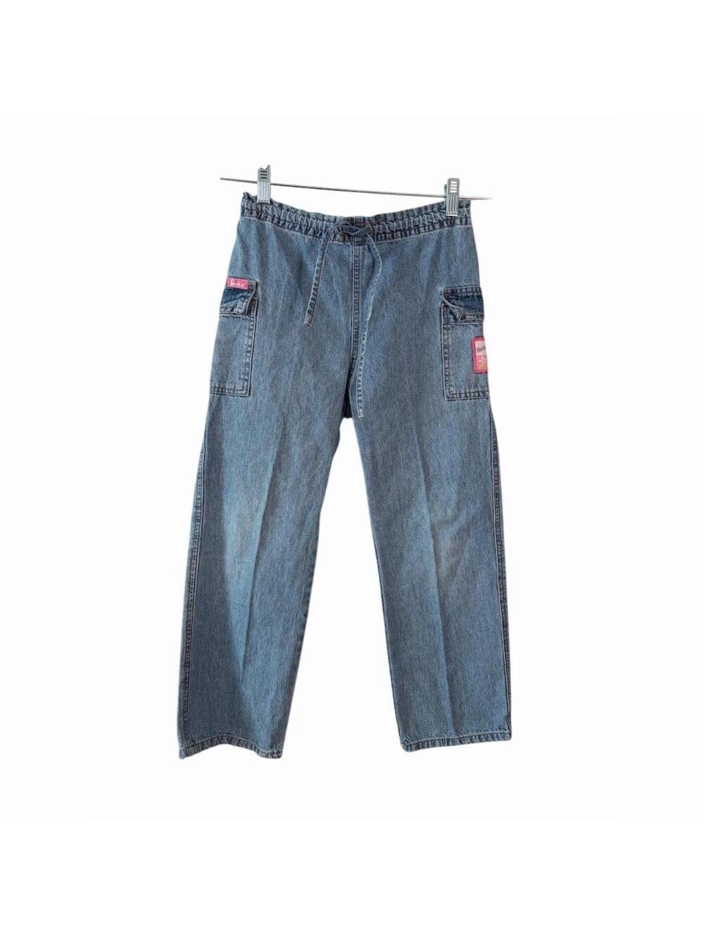 Rare Vintage 90’s Barbie Cargo Jeans Girls Size 12 Drawstring Elastic Waist